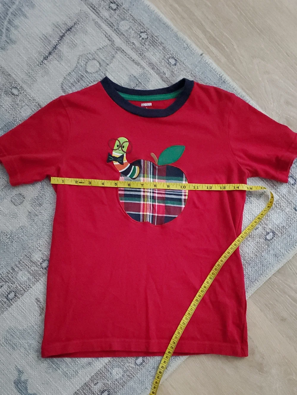 Gymboree Boys Red Applique Back To School Bookworm Shirt 100% Cotton Sz7